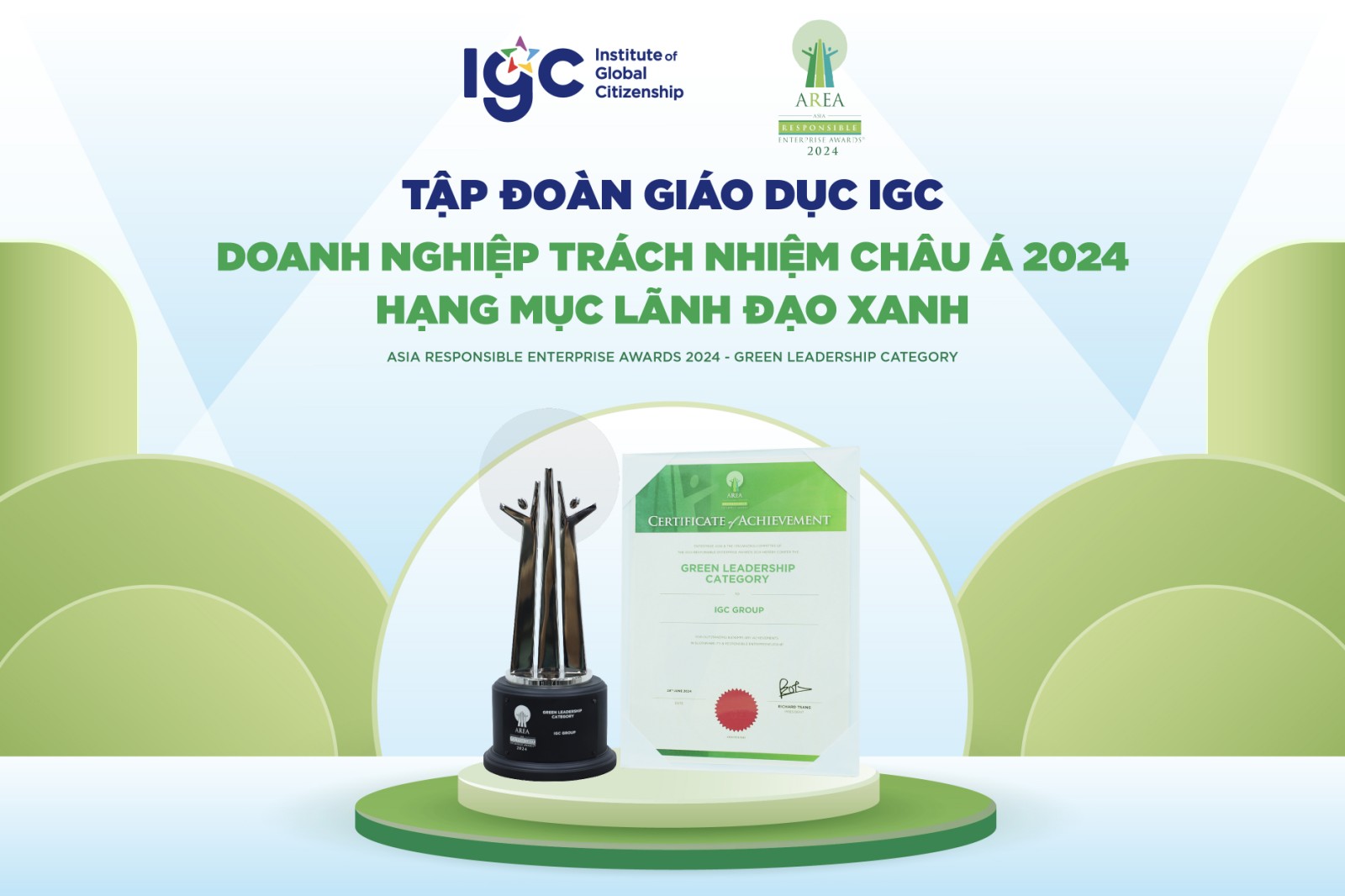IGC Group nhận Giải thưởng Doanh nghiệp Trách nghiệm Châu Á 2024, hạng mục Lãnh đạo Xanh